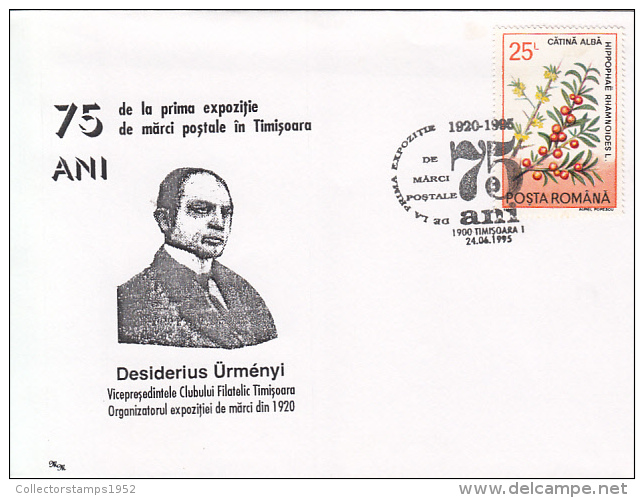 28782- DESIDERIUS URMANYI, PHILATELIST, TIMISOARA PHILATELIC CLUB, SPECIAL COVER, 1995, ROMANIA - Lettres & Documents