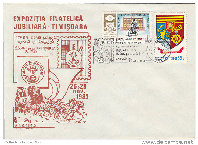 28810- TIMISOARA PHILATELIC EXHIBITION, STAGE COACH, SPECIAL COVER, 1983, ROMANIA - Covers & Documents