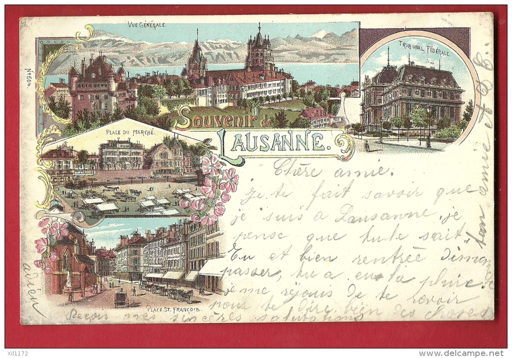 HAE-19  Souvenir De Lausanne Litho, Multivues. Cachets 1901 - Lausanne