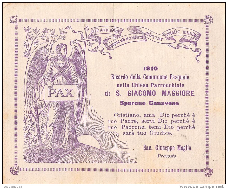 04120 "SPARONE CANAVESE - CHIESA DI SAN GIACOMO MAGGIORE RICORDO COMUNIONE PASQUALE 1910 "  IMMAGINE RELIGIOSA ORIGINALE - Santini