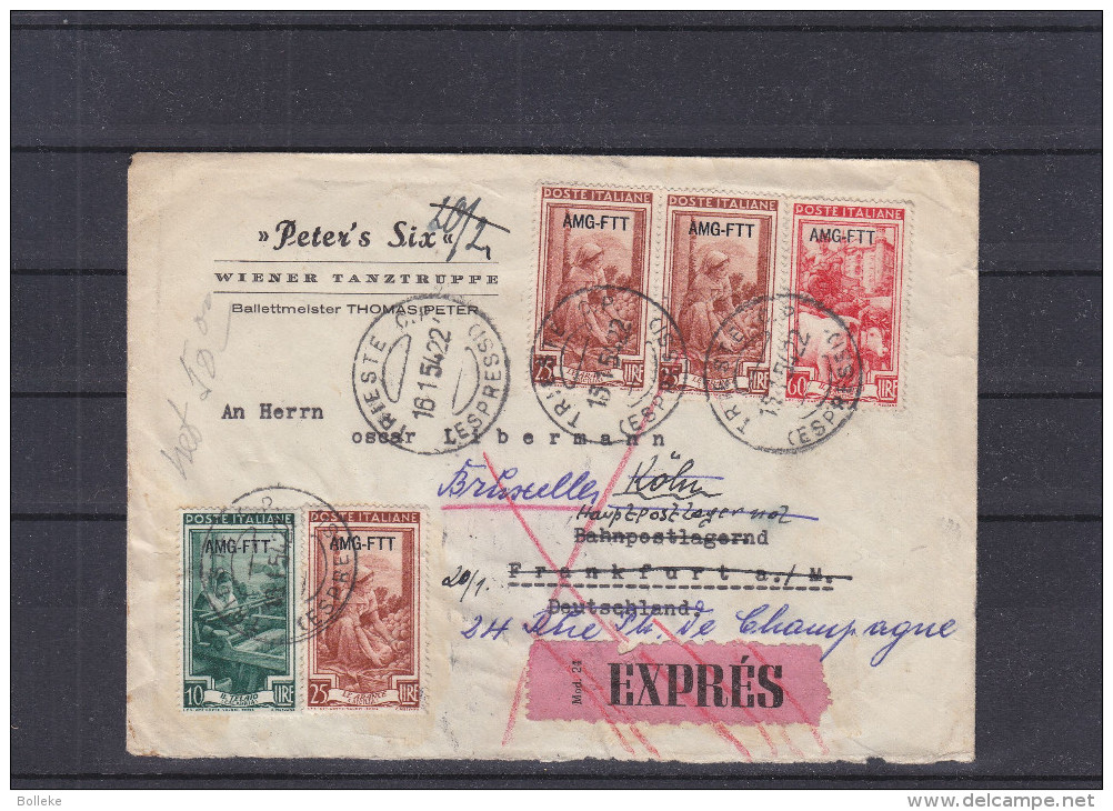 Trieste - Lettre Exprès De 1954 - Oblitération Trieste - Expédié Vers Frankfort - Cachet Venezia Milan - Köln Et München - Storia Postale