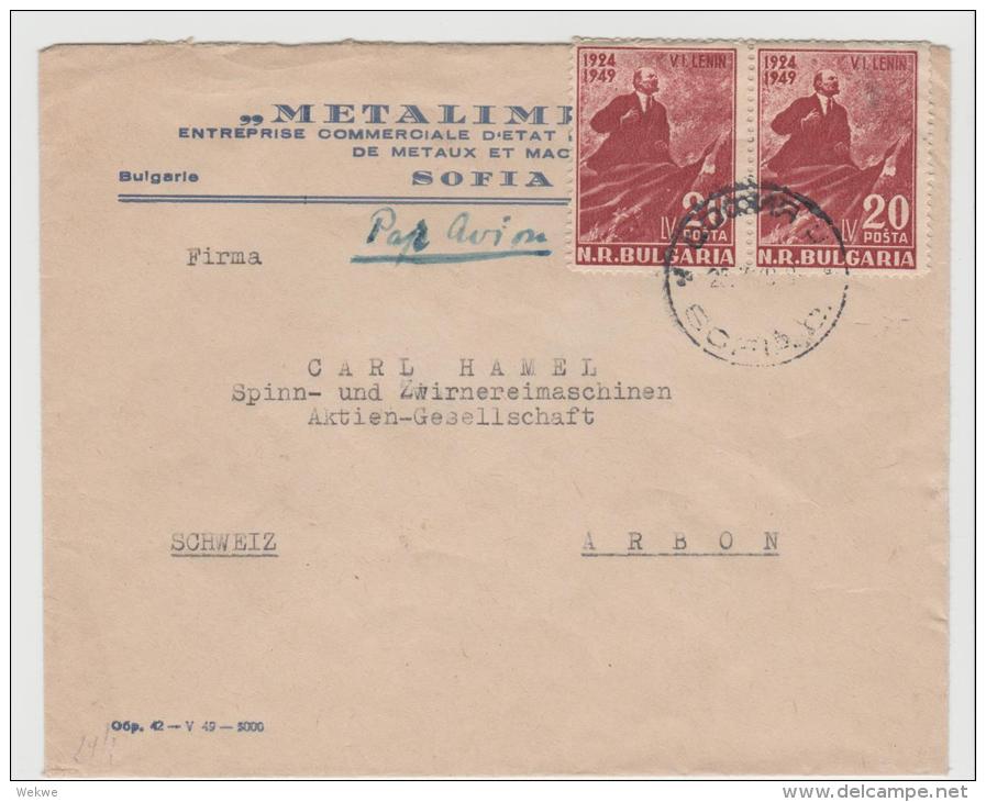 Bul062 / BULGARIEN -  Lenin 1949 (Paar) Per Luftpost In Die Schweiz - Lettres & Documents