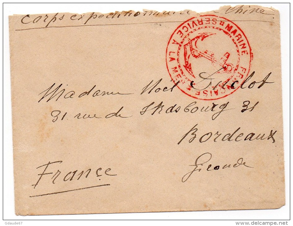 1902 - ENVELOPPE FM Du CORPS EXPEDITIONNAIRE De CHINE Avec CACHET "MARINE FRANCAISE / SERVICE A LA MER" (CHINA) - Cachets Militaires A Partir De 1900 (hors Guerres)