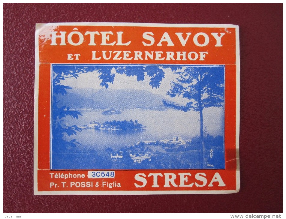 HOTEL PENSION GASTHOF INN SAVOY STRESA SWISS SWITZERLAND SCHWEITZ STICKER DECAL LUGGAGE LABEL ETIQUETTE AUFKLEBER - Hotel Labels