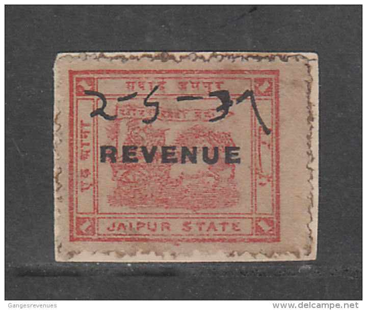 JAIPUR  State  1A  Chariot Postage Stamp O/p REVENUE Type 35 # 86246 Inde Indien  India Fiscaux Fiscal Revenue - Jaipur