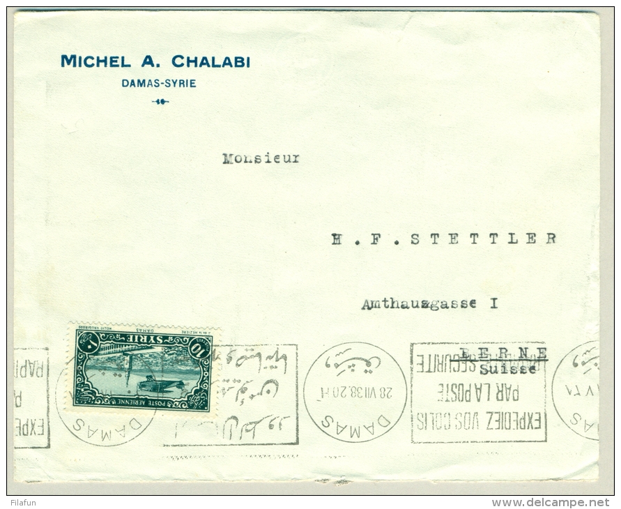 Syrie - 1938 - 10P Airmail Stamp On Cover From Damas To Berne / Schweiz - Syrië