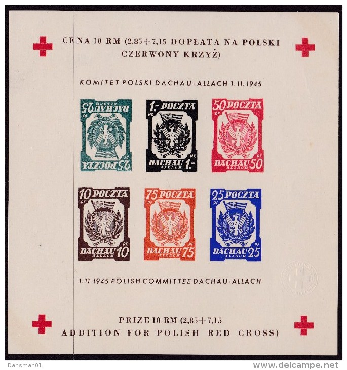 POLAND 1945 Dachau Redcross Sheet Inverted 25gr Imperf - Viñetas De La Liberación