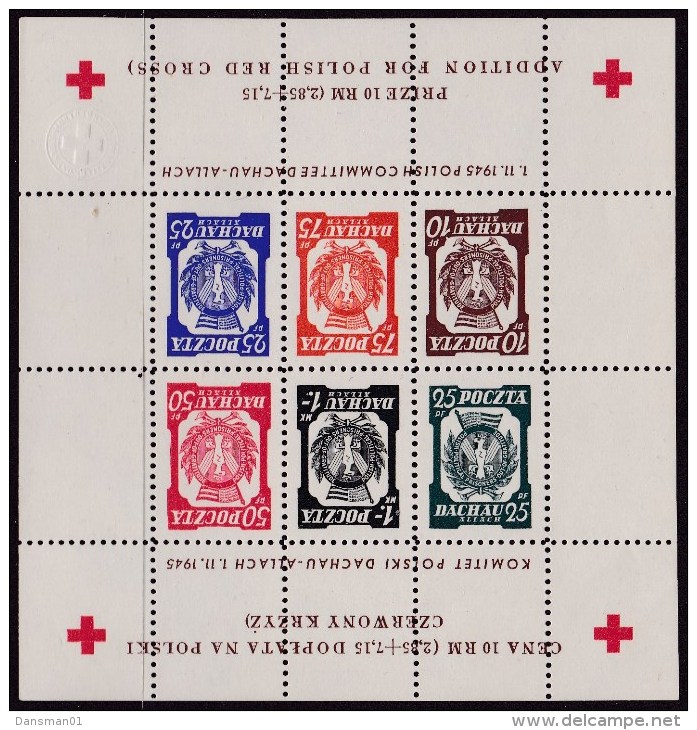 POLAND 1945 Dachau Redcross Sheet Inverted 25gr Perf - Vignetten Van De Bevrijding