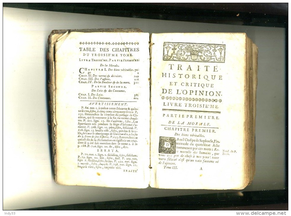 - TRAITE DE L'OPINION . TOME III . DE LA MORALE ,DES LOIX ET DES COUTUMES . A PARIS MDCCXLI . - 1701-1800