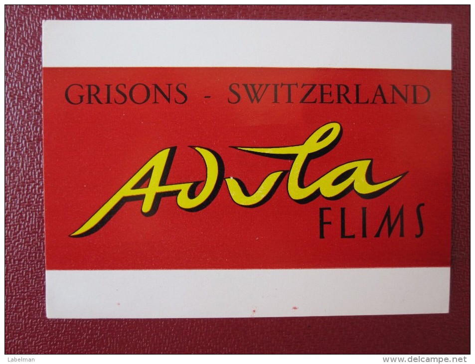 HOTEL GASTHOF KURHAUSE MOTEL ADULA FLIMS SUISSE SWITZERLAND SCHWEIZ STICKER DECAL LUGGAGE LABEL ETIQUETTE AUFKLEBER - Hotel Labels