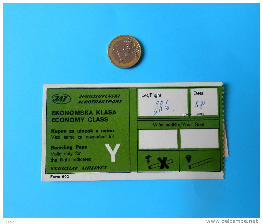 JAT ( Yugoslav Airlines ) - VINTAGE BOARDING PASS - Zagreb Airport Passenger Service - Bordkarten