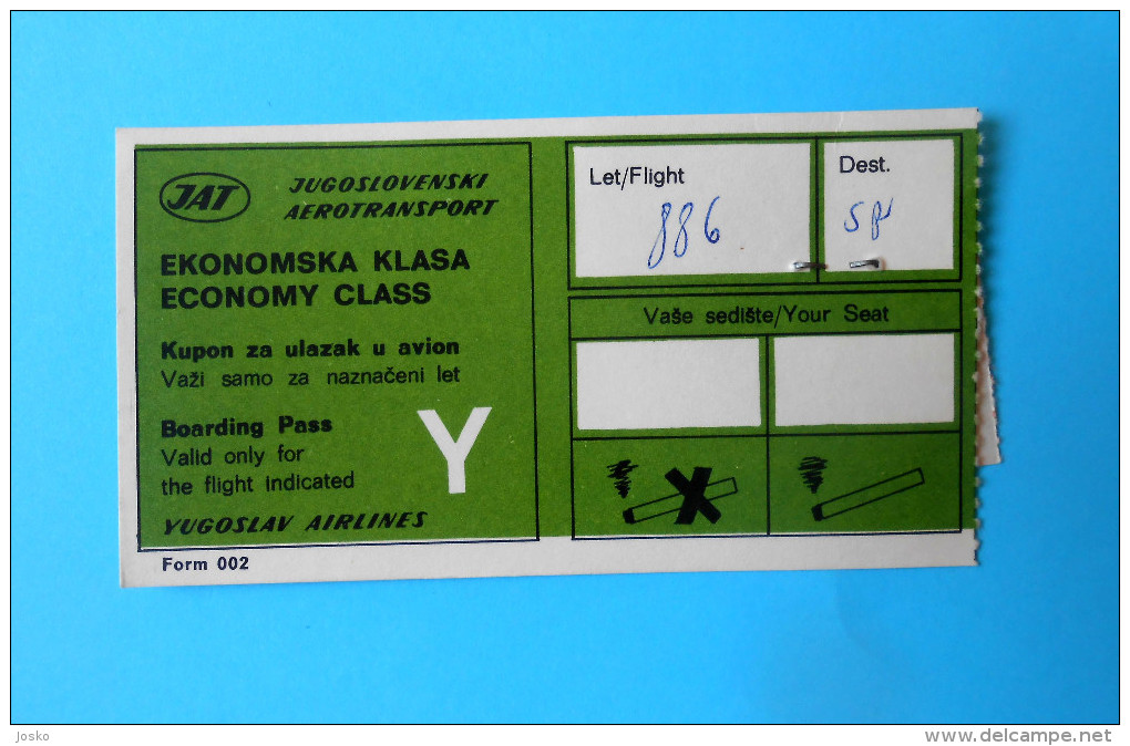 JAT ( Yugoslav Airlines ) - VINTAGE BOARDING PASS - Zagreb Airport Passenger Service - Bordkarten