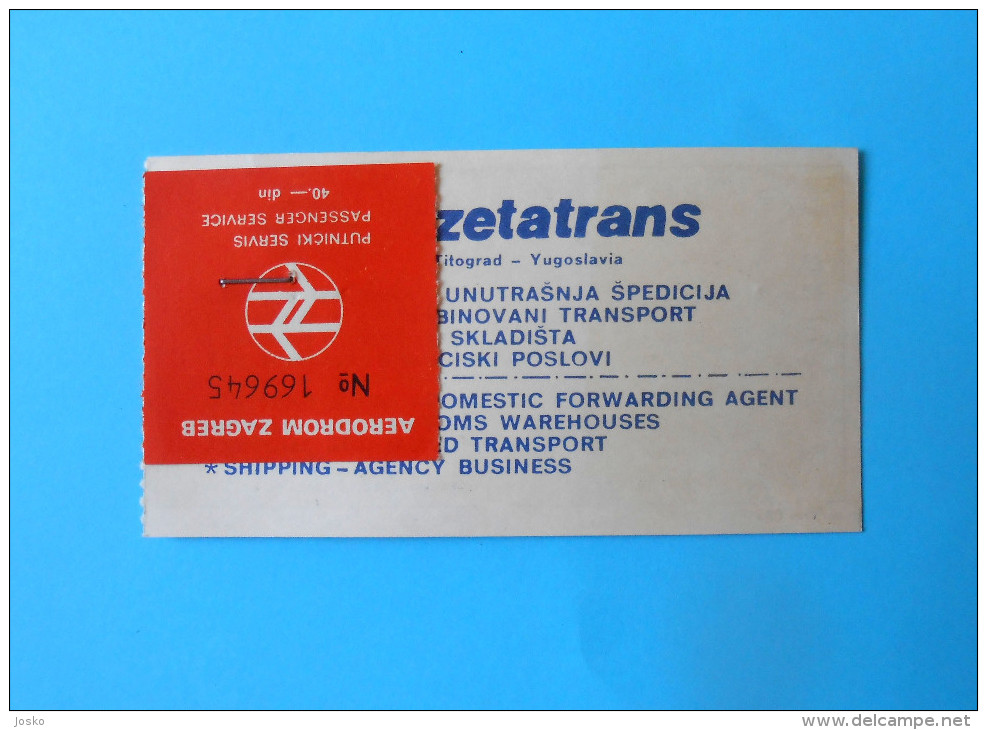 JAT ( Yugoslav Airlines ) - VINTAGE BOARDING PASS - Zagreb Airport Passenger Service - Tarjetas De Embarque