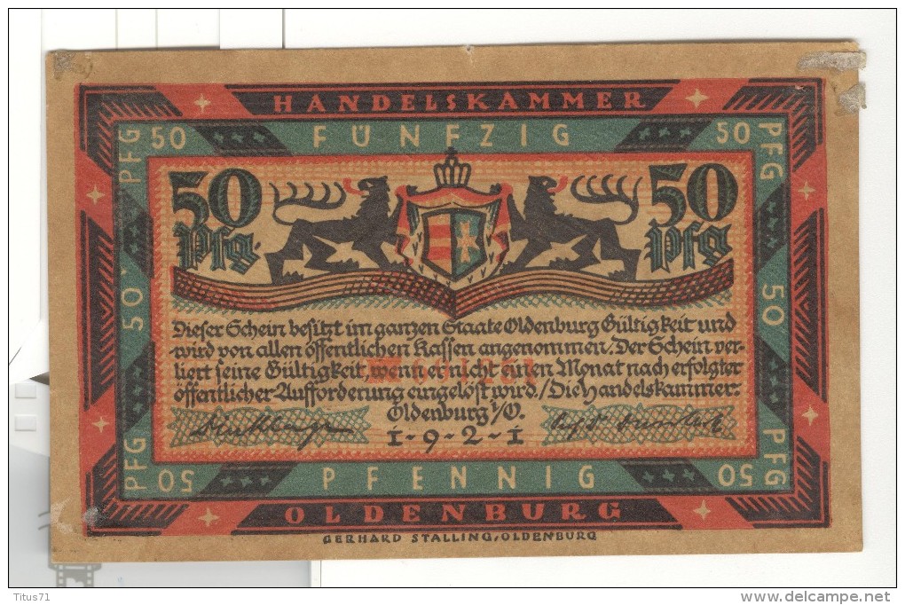 Notgeld 50 Pfennig Oldenburg - Allemagne / Germany 1921 - [11] Lokale Uitgaven