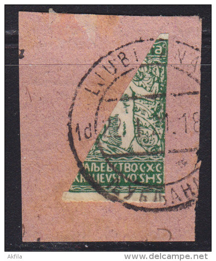 3838. State Of Serbs,Croats And Slovenes(SHS),Slovenia,1921,definitive Stamp Split In Half To Use At Post Office,cutting - Gebraucht