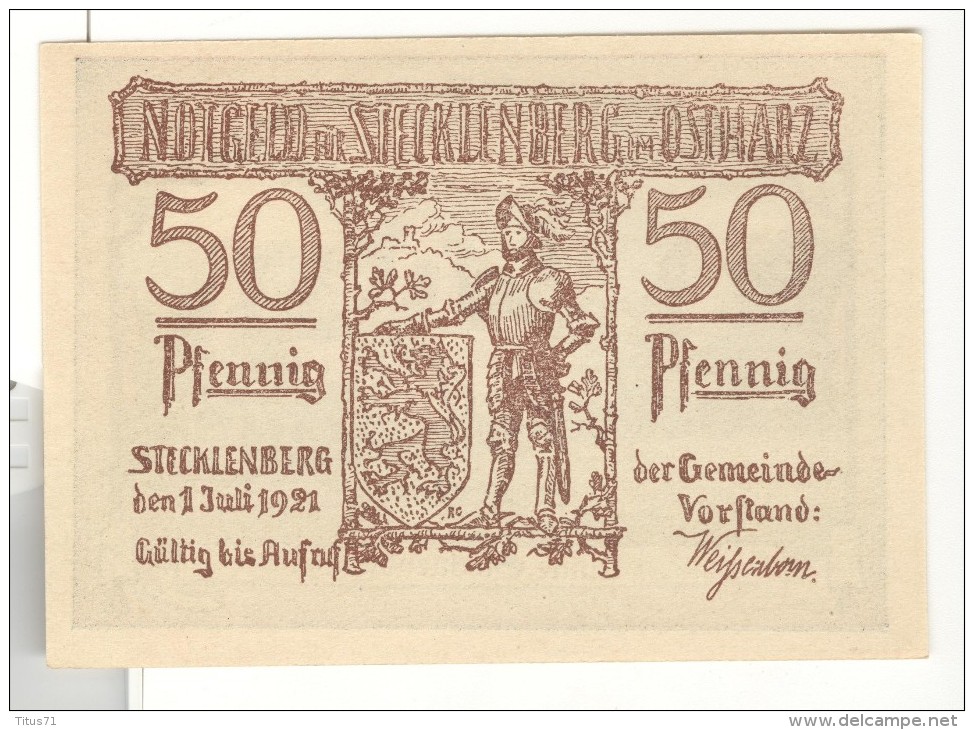 Notgeld 50 Pfennig Stecklenberg - Allemagne / Germany 1921 - [11] Lokale Uitgaven