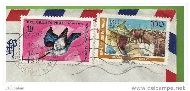 Enveloppe Marcophilie Lettre Voyagée REPUBLIQUE DU NIGER Cachet 14.1.1987 AGADEZ AGADES Oiseau Bétail - Niger (1960-...)