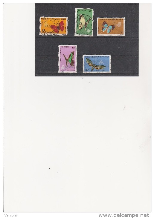 CONGO -SERIE PAPILLONS N° 303 A 307 OBLITEREE - ANNEE 1971 - Gebraucht