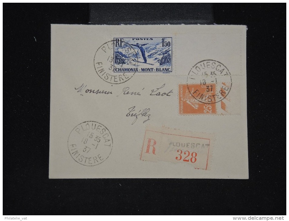 FRANCE - Enveloppe En Recommandée De Plouescant Pour Treflez En 1937 - Aff Sympathique - Lot P10413 - 1921-1960: Modern Tijdperk