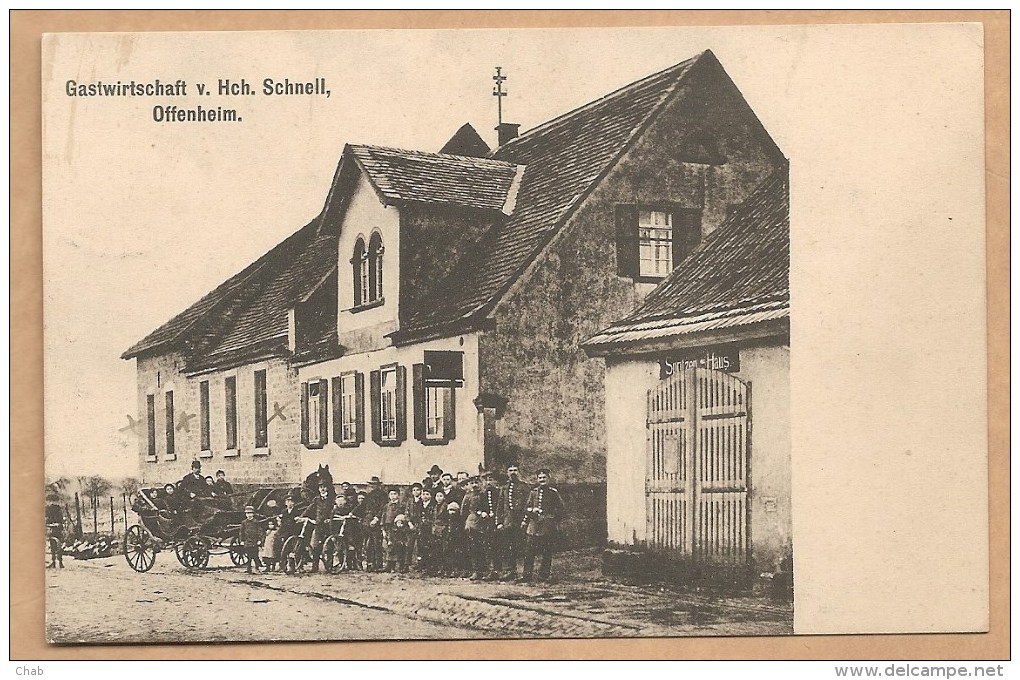 OFFENHEIM. - Gastwirschaft V. Hch. Schnell, - écrite 1919 - ATTELAGE - Soldats Allemands -  Vélo - Bien Animée - Alzey