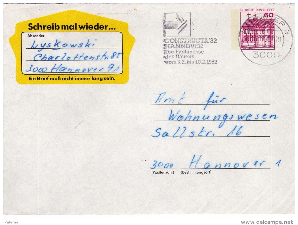 2884    Carta Entero Postal Hannover 1982 , Construtora - Sobres - Usados