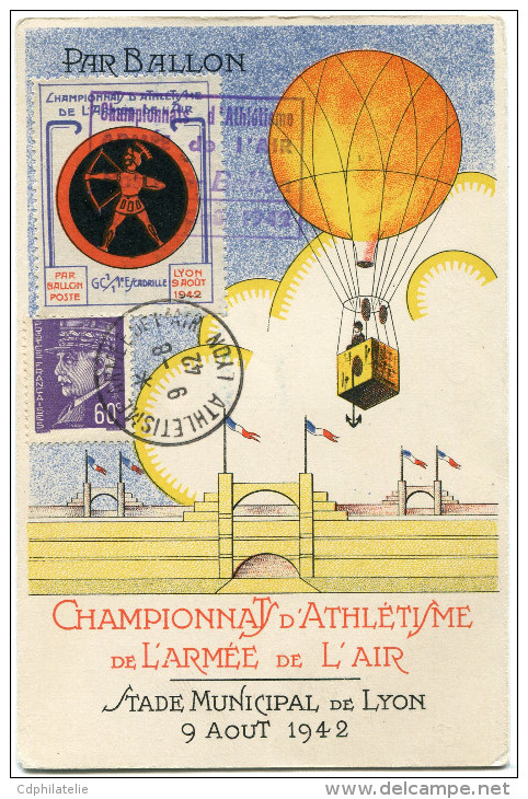 FRANCE CARTE POSTALE N°03996 DES CHAMPIONNATS D'ATHLETISME DE L'ARMEE DE L'AIR.....LYON LE 9 AOUT 1942 - Athletics