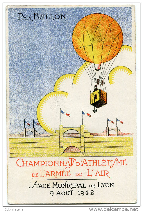 FRANCE CARTE POSTALE N°08251 DES CHAMPIONNATS D'ATHLETISME DE L'ARMEE DE L'AIR.....LYON LE 9 AOUT 1942 - Athlétisme