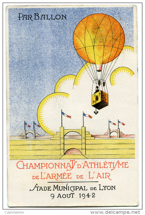 FRANCE CARTE POSTALE N°08221 DES CHAMPIONNATS D'ATHLETISME DE L'ARMEE DE L'AIR.....LYON LE 9 AOUT 1942 - Athlétisme