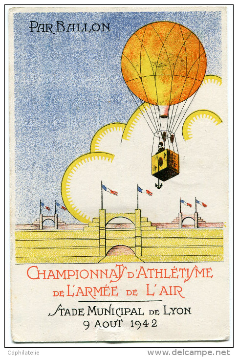 FRANCE CARTE POSTALE N°08213 DES CHAMPIONNATS D'ATHLETISME DE L'ARMEE DE L'AIR.....LYON LE 9 AOUT 1942 - Athletics