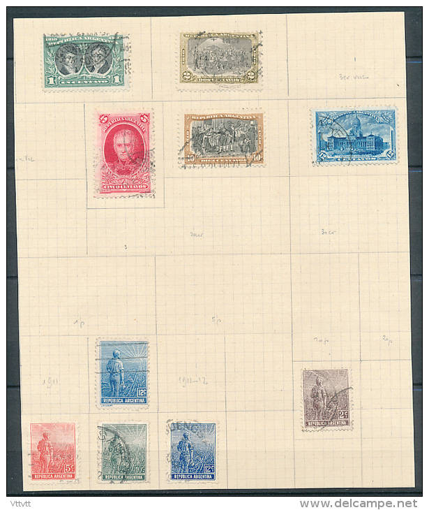 Timbres, Argentine : Lot De 10 Timbres, Centavos, Oblitérés, Charnières - Collections, Lots & Séries