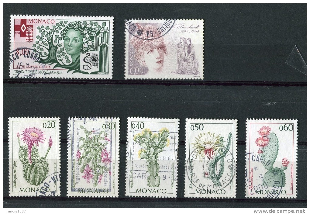 MONACO Année 1994 - 7 Timbres Oblitérés TB N° 1915 1916 1917 1961 1963 Croix Rouge 1966 (dent Courte) 1967 - Gebraucht