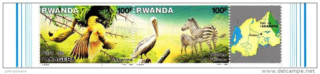 A] Timbres Stamps ** Rwanda Se-tenant Vignette Label Parc De L' Akagera Park Animaux Animals Zebre Zebra - Autres & Non Classés