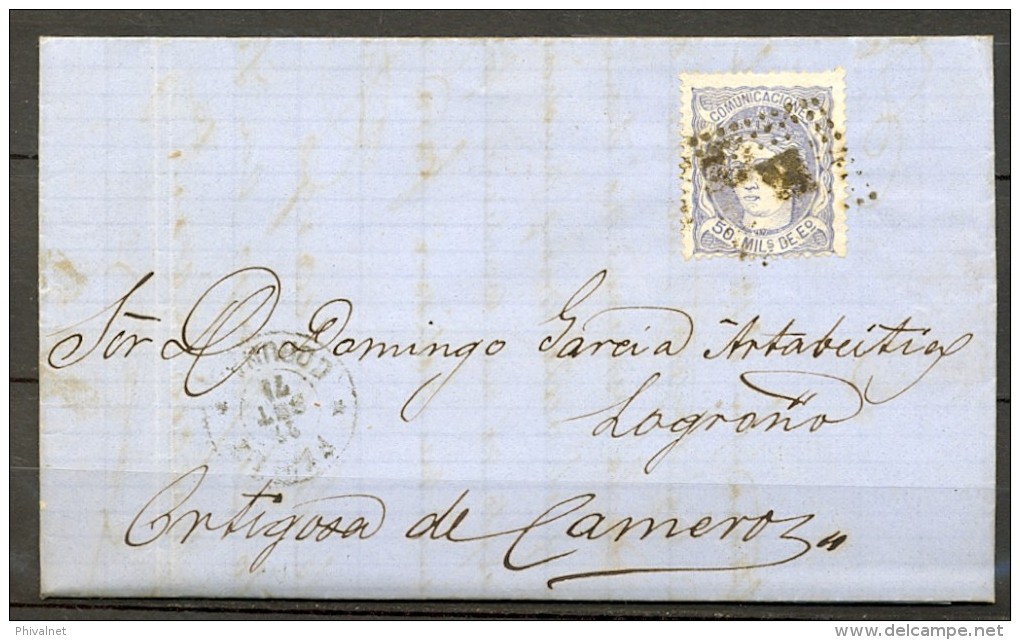 1871 , CORUÑA , CARTA CIRCULADA ENTRE EL FERROL Y ORTIGOSA DE CAMEROS , MAT. ROMBO DE PUNTOS. - Lettres & Documents