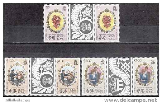 Hong Kong   Scott No.  373-5   Mnh  Gutter Pairs   Year  1981 - Neufs