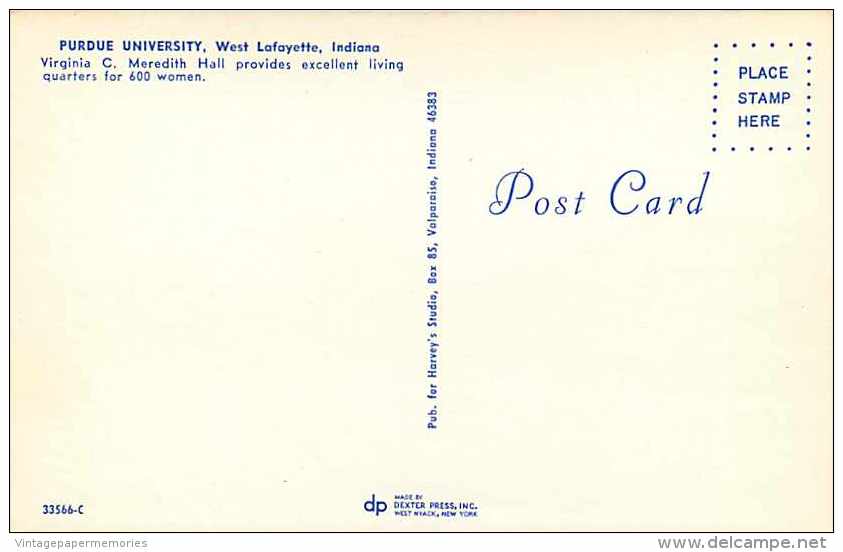 244447-Indiana, West Lafayette, Purdue University, Virginia C Meredith Hall, Dexter Press No 35566-C - Lafayette