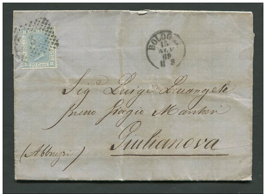 1869   RARA  LETTERA DI REGNO  DA  BOLOGNA  X GIULIANOVA - Storia Postale