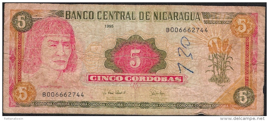 NICARAGUA P180  5  CORDOBAS  1995 Signature 19  FINE - Nicaragua