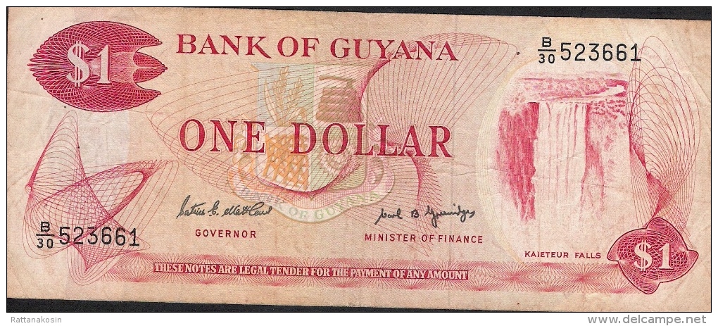 GUYANA  P21f  1  DOLLAR  1966  Signature 7 AVF NO P.h. ! ! - Guyana