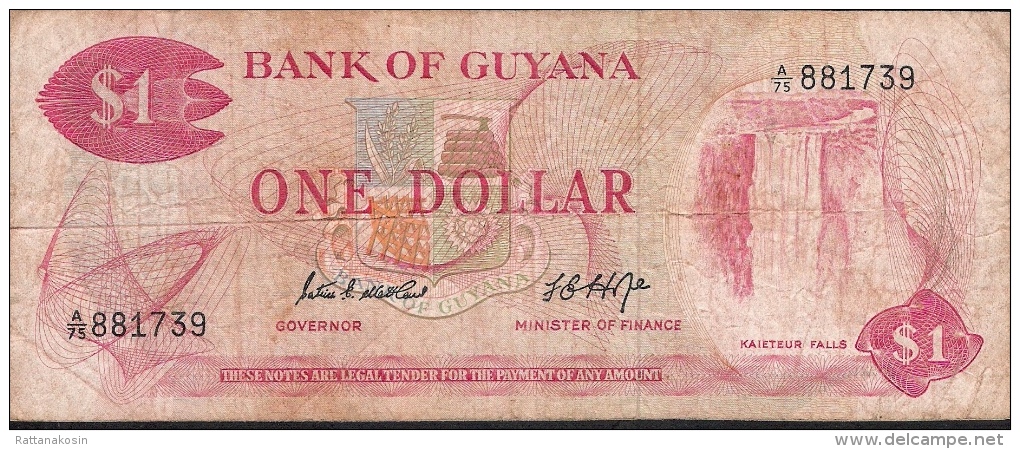 GUYANA  P21e  1  DOLLAR  1966  Signature 5 FINE - Guyana