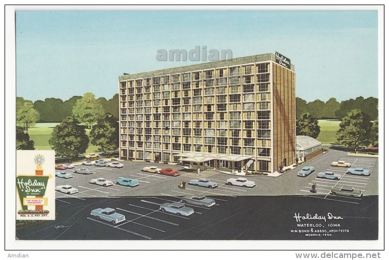 Waterloo IA, Holiday Inn Motel & Car Park 1960s Iowa Advertising Vintage Postcard [8589] - Waterloo