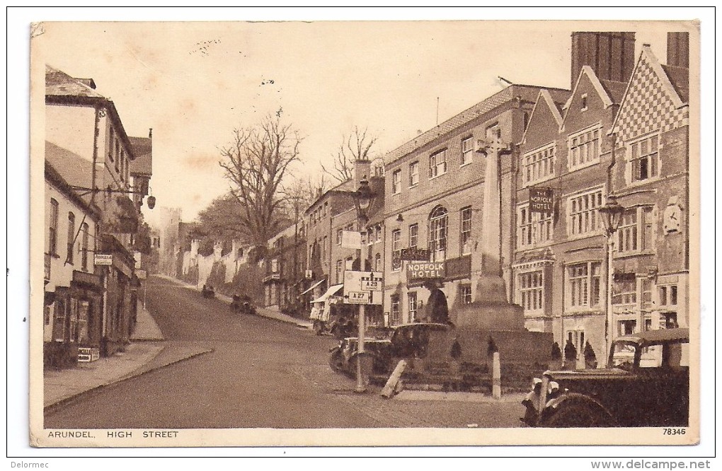 CPSM Arundel England Angleterre Sussex High Street Norfolk Hotel Editor Photochrom Co Royal Tunbridge Wells écrite 1937 - Arundel