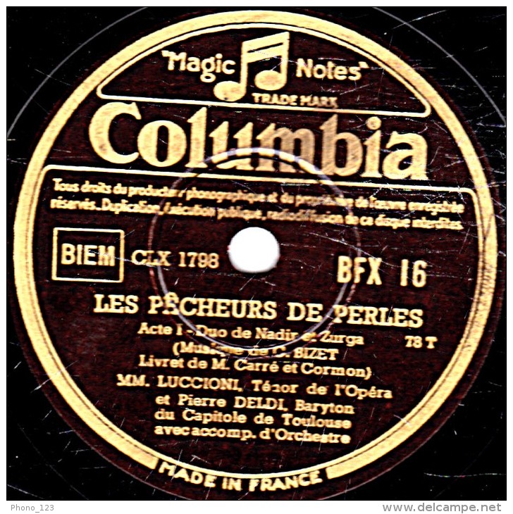 78 Trs - 30 Cm - état EX -  Pierre DELDI  PAILLASSE - MM. LUCCIONI Et DELDY - LES PÊCHEURS DE PERLES - 78 Rpm - Schellackplatten
