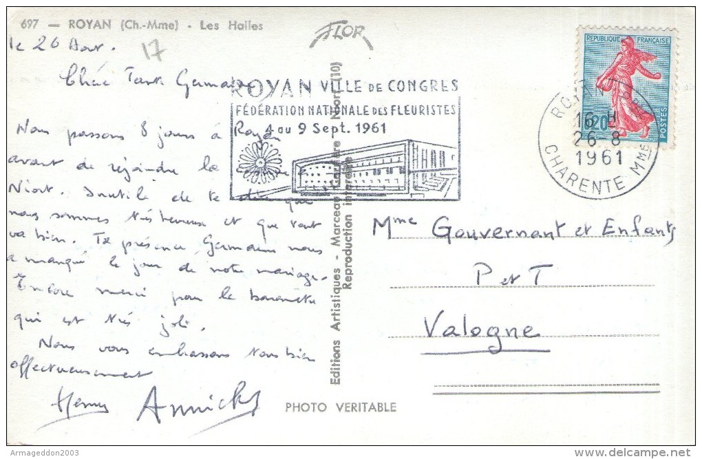 M12 /  Dept 17 CPSM FORMAT CPA ROYAN / LES HALLES TRES ANIME VOYAGEE TAMPON FLEURISTE 1960  VOIR DOS - Royan