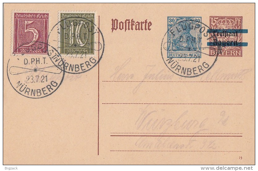 DR Ganzsache Zfr. Minr.158,159 Seltener SST Flugpost Nürnberg 23.7.21 - Briefe U. Dokumente