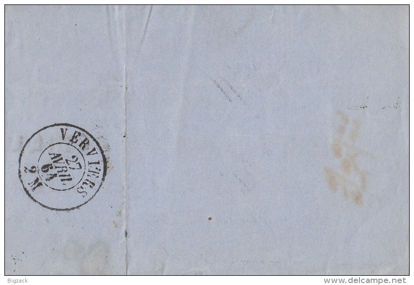 Briefstück Dix Cent Verviers 27.4.64 - 1849-1865 Medaillen (Sonstige)