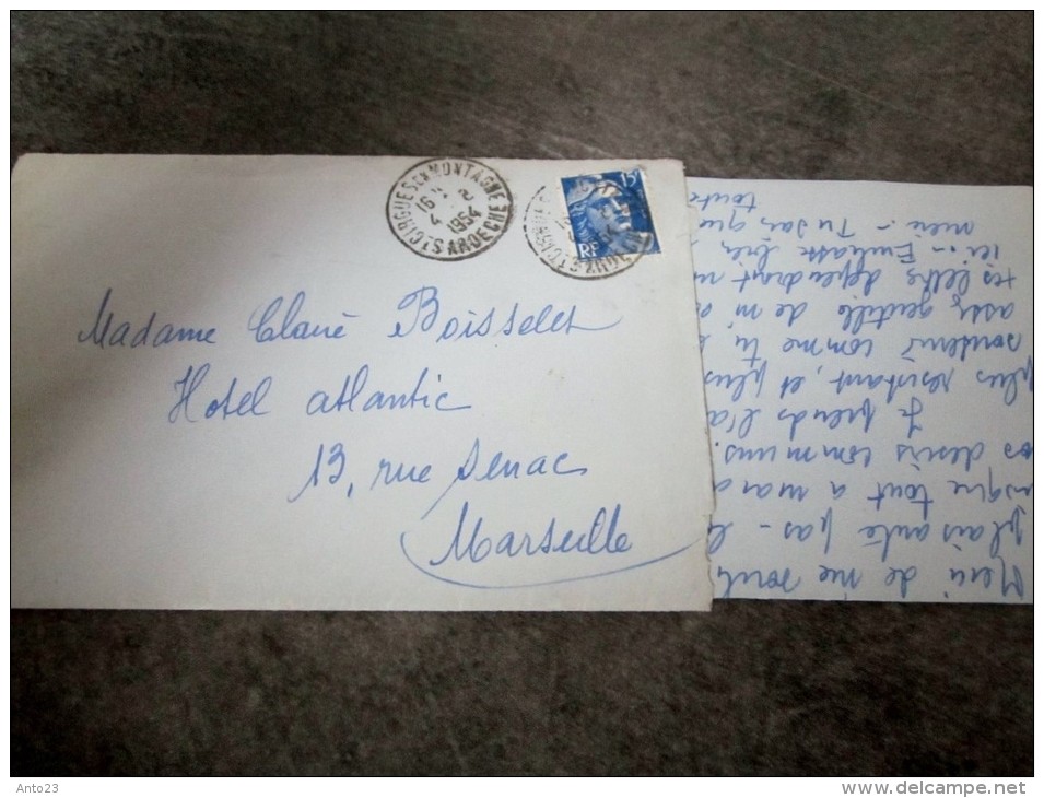 Cachet Manuel , Timbre A Date Fr 1954 Ardeche St CIRGUES EN MONTAGNE  , Gandon , Boisselet , Correspondance - Manual Postmarks