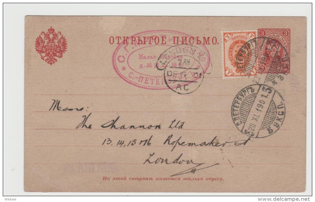 Rl177/ RUSSLAND -  Mi.Nr. P 6 Mit Zusatzmarke 1901 Nach London. - Ganzsachen