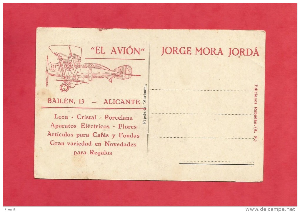 Postal Muy Antigua De Alicante El Mercado De Abastos  Publicidad Al Dorso " El Avion" - Alicante