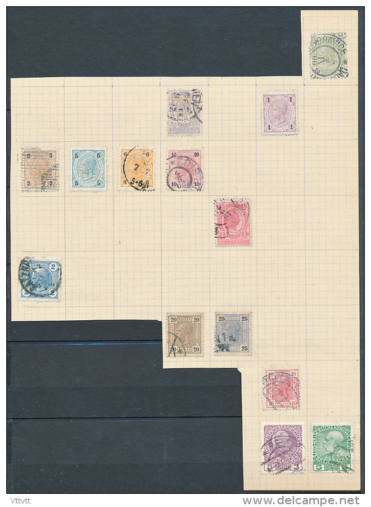 Timbres, Autriche, Osterreichische, Heller, Kreuzer, Ein Gulden : Oblitérés, Charnières (14 Timbres) - Collections