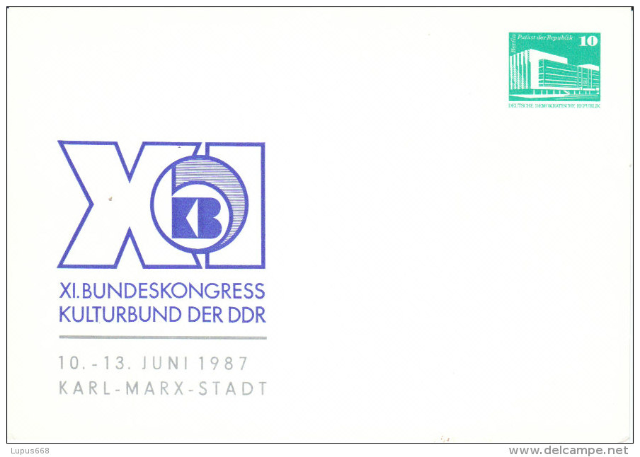 DDR 1987 Privatganzsache  Bundeskongreß Des Kulturbundes, Karl- Marx- Stadt - Private Postcards - Mint